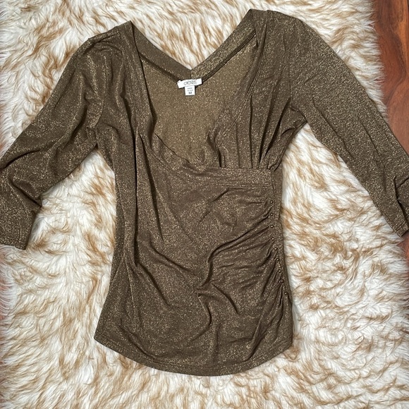 Cache’ gold metallic ruched surplice top - Picture 3 of 6